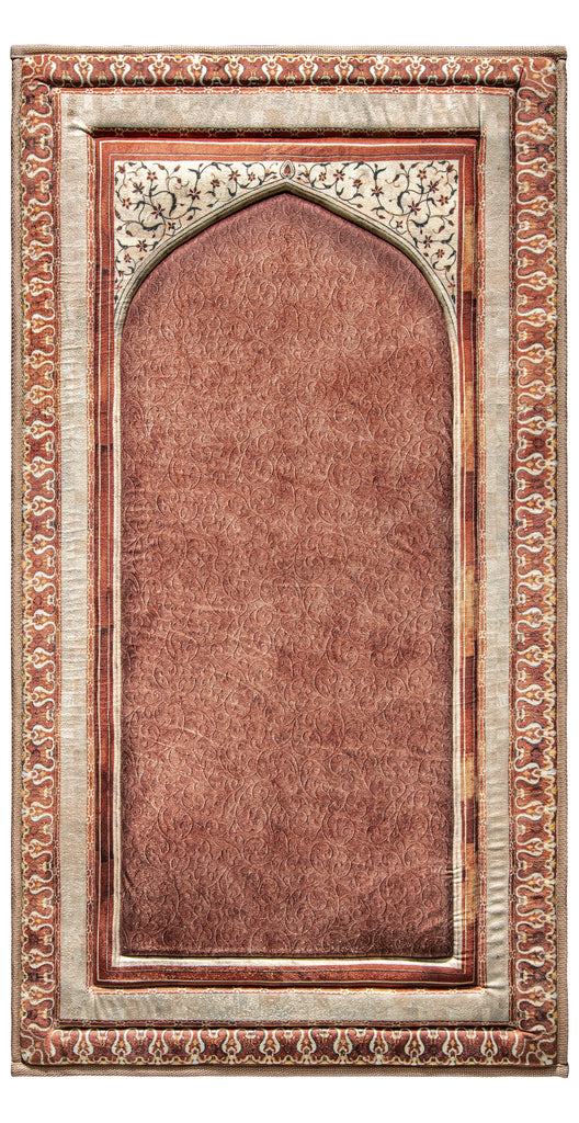 Plain Orange islamic prayer rug with knee support | urban rugs