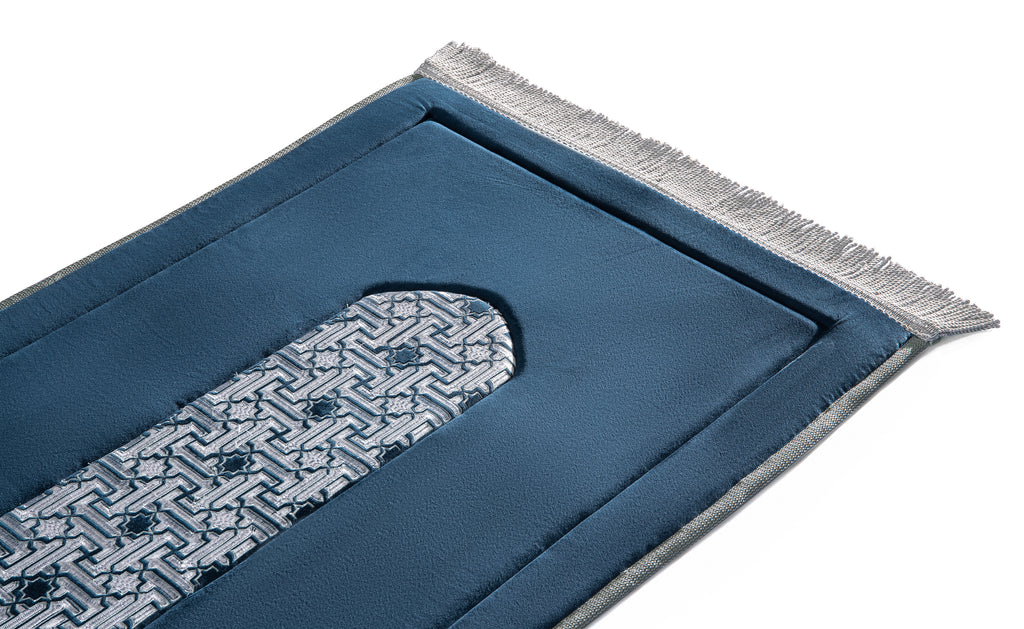 Royal Blue Embroidery Prayer Mat | Urban Rugs