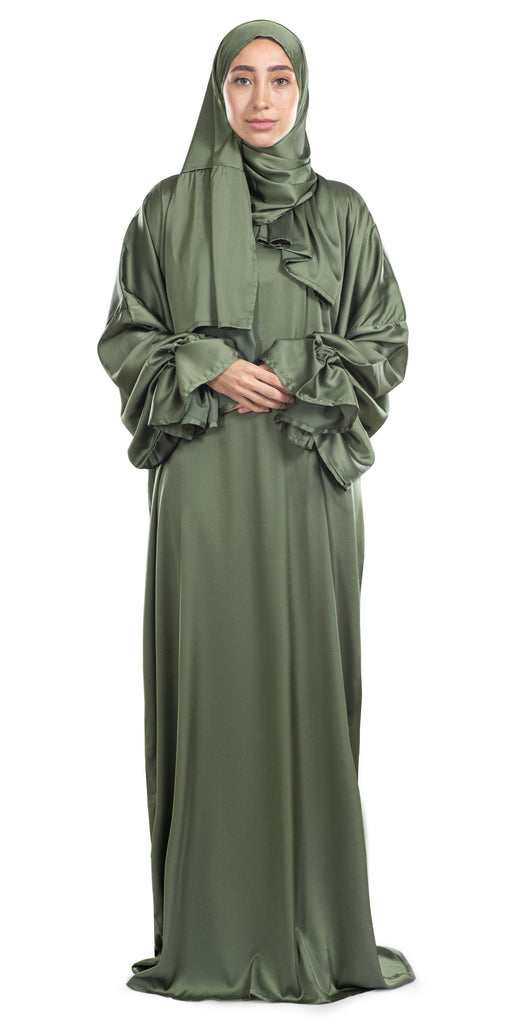 Olive Satin Islamic Prayer Wear | Urban Rugs