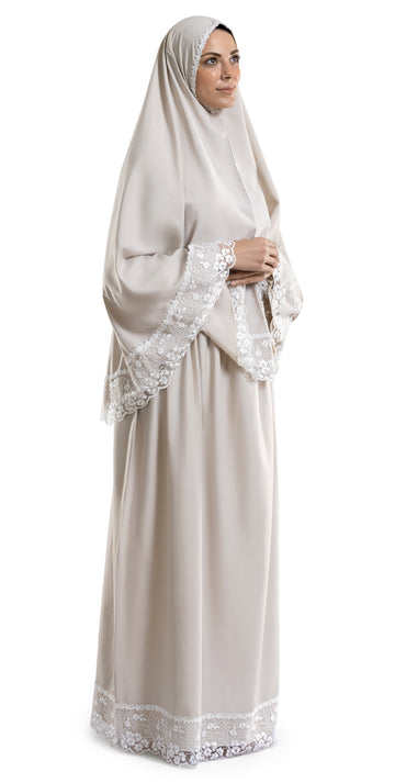 Beigy cream Elite Islamic Salat Hijab | Urban Rugs