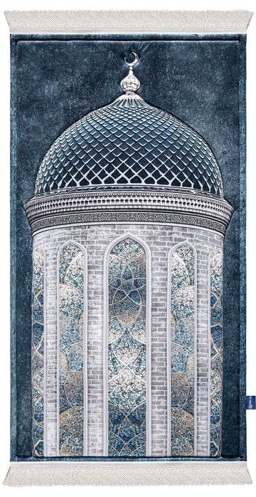  Blue Crystal Dome Cushioned Turkish Islamic Prayer Musallah  | Urban Rugs