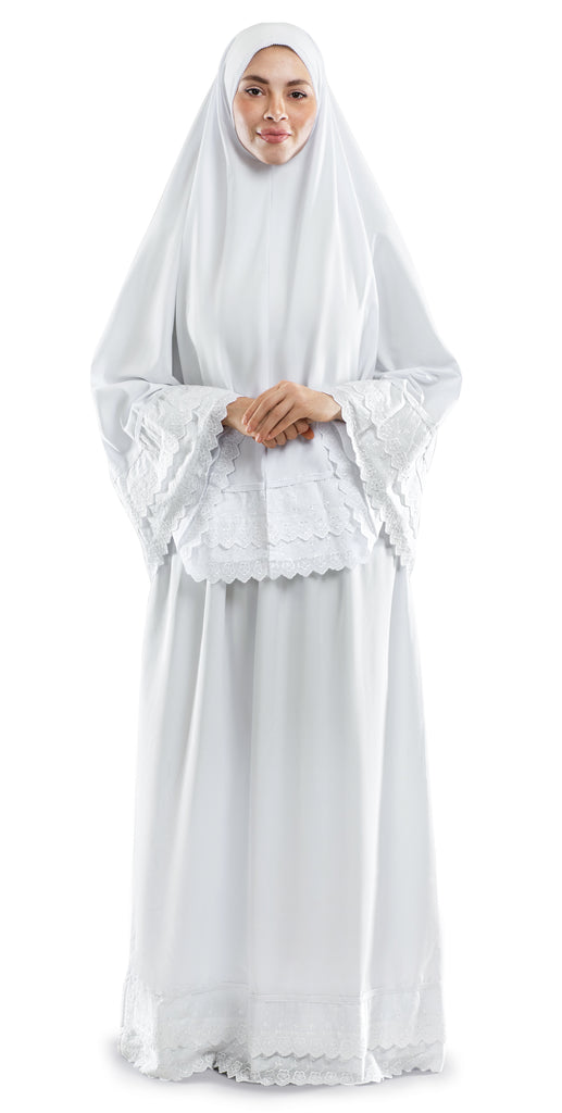 White Dantelle Islamic Prayer Wear| Urban Rugs