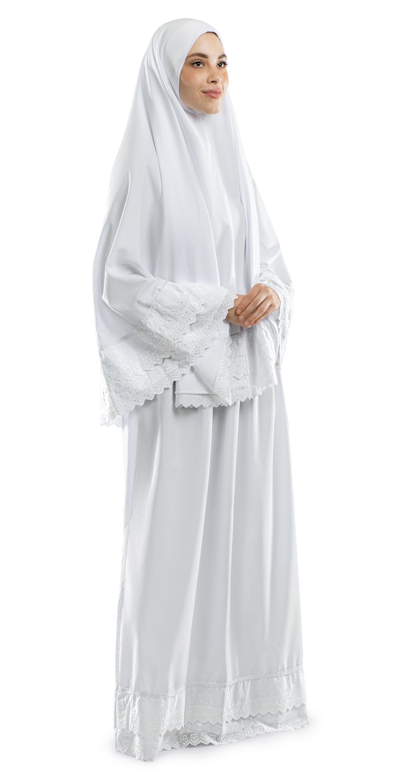 White Dantelled Islamic Prayer Wear | Urban Rugs
