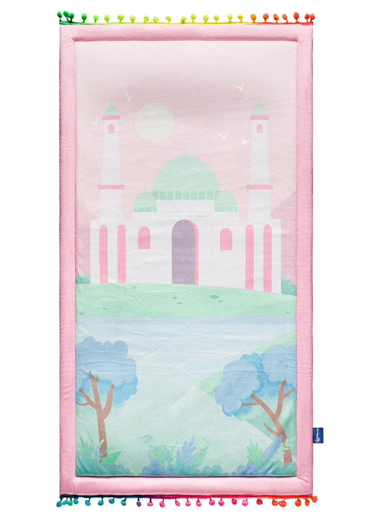 Pastel Pink Mosque Padded Child Size Islamic Prayer Rug | Urban Rugs