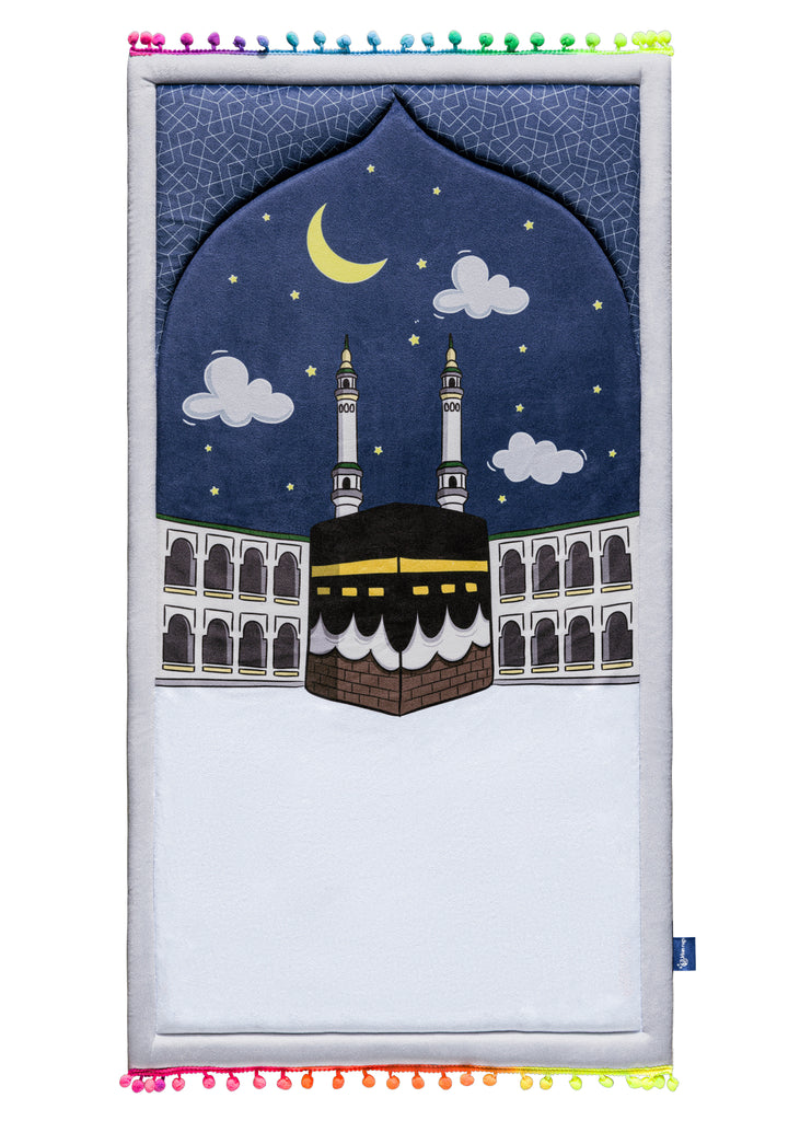 Kaaba Midnight  Cushioned Kids Prayer Musallah | Urban Rugs