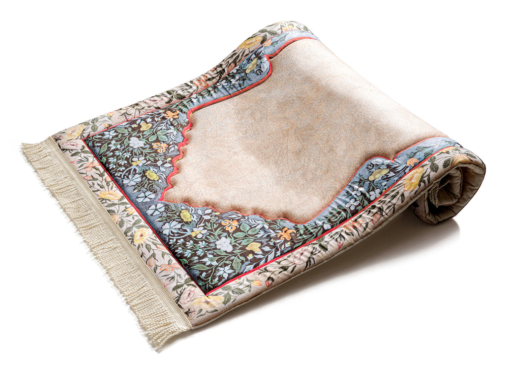Green floral arch Turkish Prayer Mat with knee support | Urban Rugs