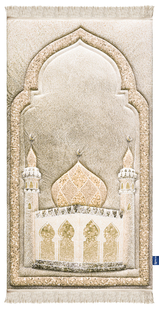 Beige Shimmer Golden Mosque thick Salah Sajadah | Urban Rugs