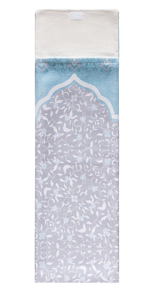 classic grey floral islamic velvet travel sajadah | Urban Rugs