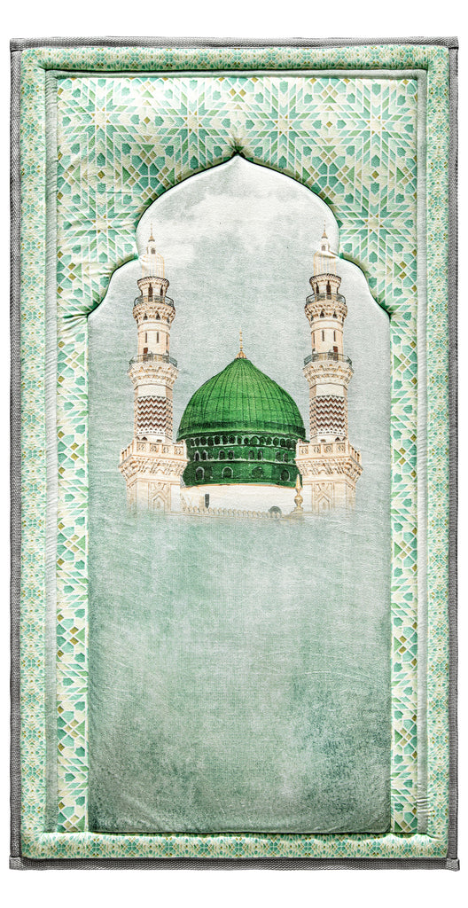 Light green Nabawi Mosque Turkish Velvet Prayer Mat | Urban rugs