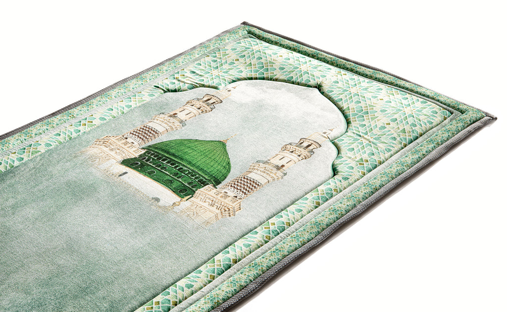 Light green Nabawi Mosque Turkish Velvet Prayer Mat | Urban rugs