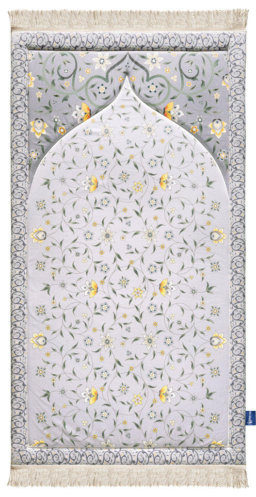 Grey yellow lotus prayer thick sejadah - Urban Rugs