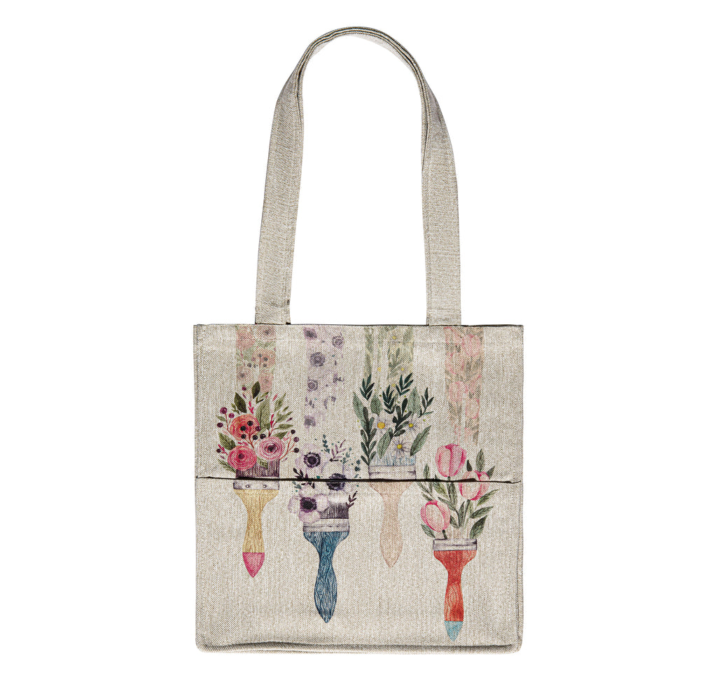 floral paintbrushes portbale woven tote bag